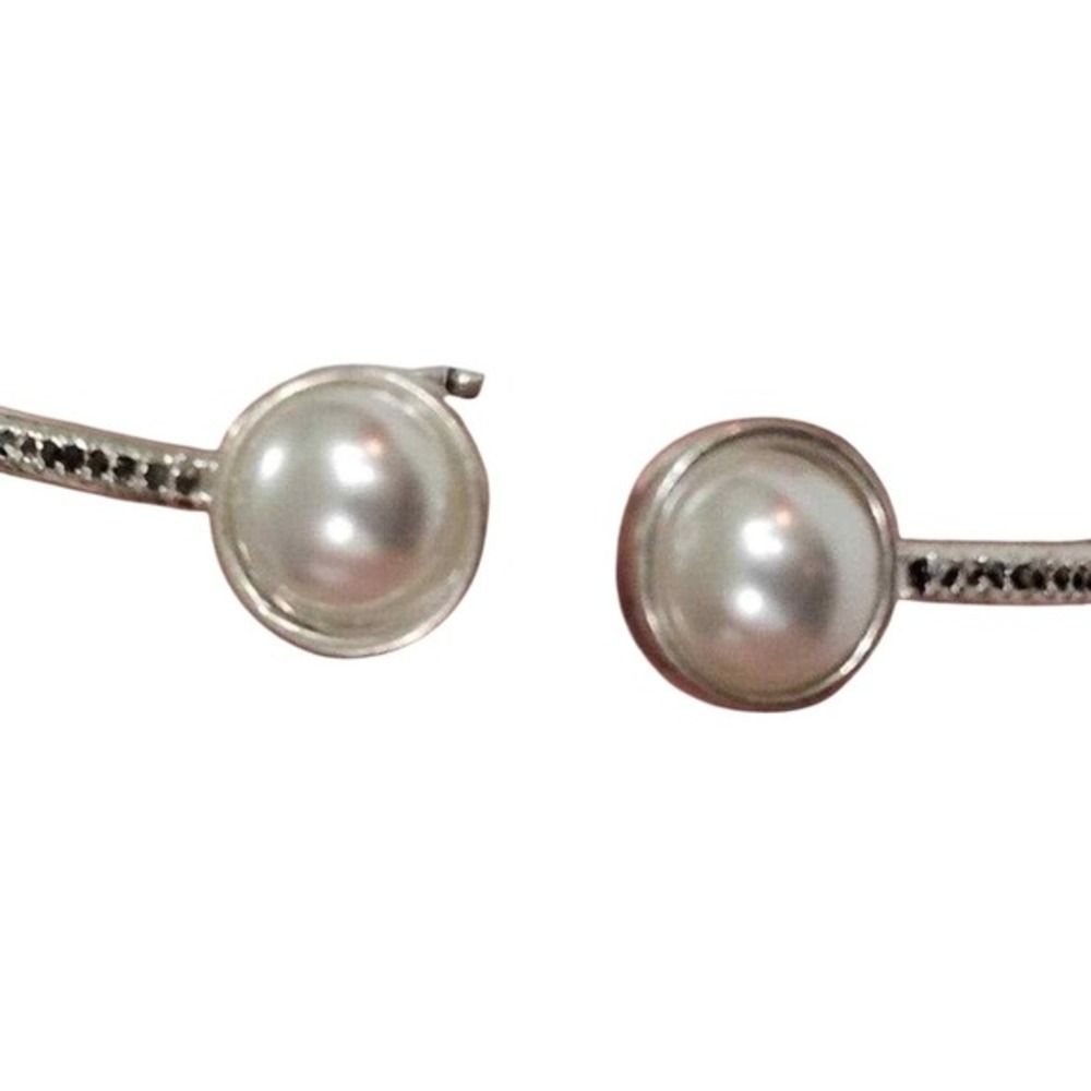 Lucky Brand Womens Silver Tone Faux Pearl Pavé Crystal Hinge Cuff Bracelet - Picture 3 of 3